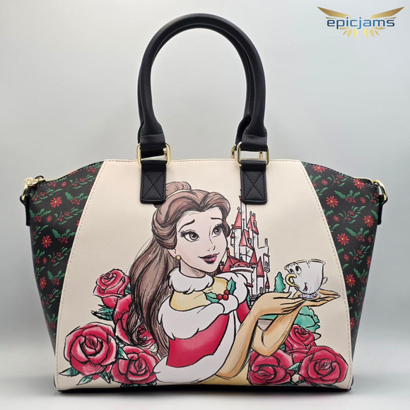 Loungefly Disney Beauty And The Beast Holiday Belle Floral Satchel Bag Purse New - Picture 1 of 8